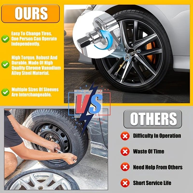1:16 Gear Ratio Heavy Duty Torque Multiplier Wrench: 680 Nm Output Easily Removes Rusted Nuts, CR-V Alloy Steel Durable and Impact Resistant, Multiple Socket Sizes Compatible with Cars and SUVs, Effortless and Efficient Tire Changing.