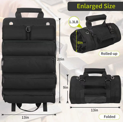 Roll Up Tool Bag Oxford Cloth, Waterproof & Heavy Duty Tool Organizer for Electricians & Carpenters, Portable Foldable Repair Pouch/black