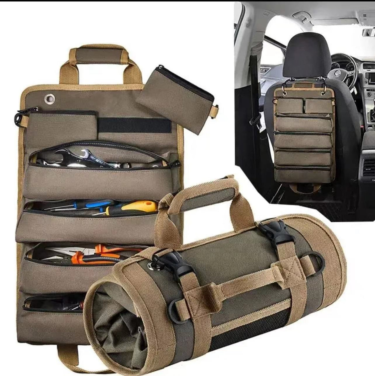 Roll Up Tool Bag Oxford Cloth, Waterproof & Heavy Duty Tool Organizer for Electricians & Carpenters, Portable Foldable Repair Pouch/black