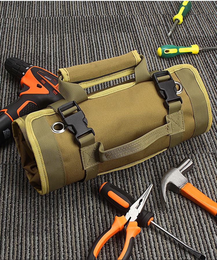 Roll Up Tool Bag Oxford Cloth, Waterproof & Heavy Duty Tool Organizer for Electricians & Carpenters, Portable Foldable Repair Pouch/black