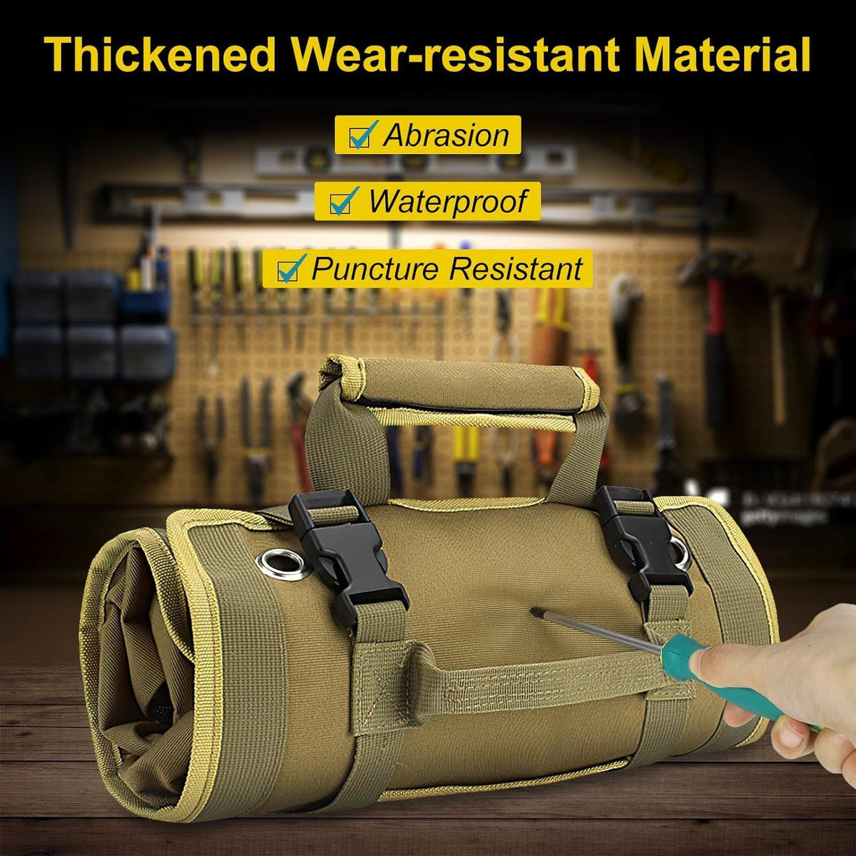 Roll Up Tool Bag Oxford Cloth, Waterproof & Heavy Duty Tool Organizer for Electricians & Carpenters, Portable Foldable Repair Pouch/black
