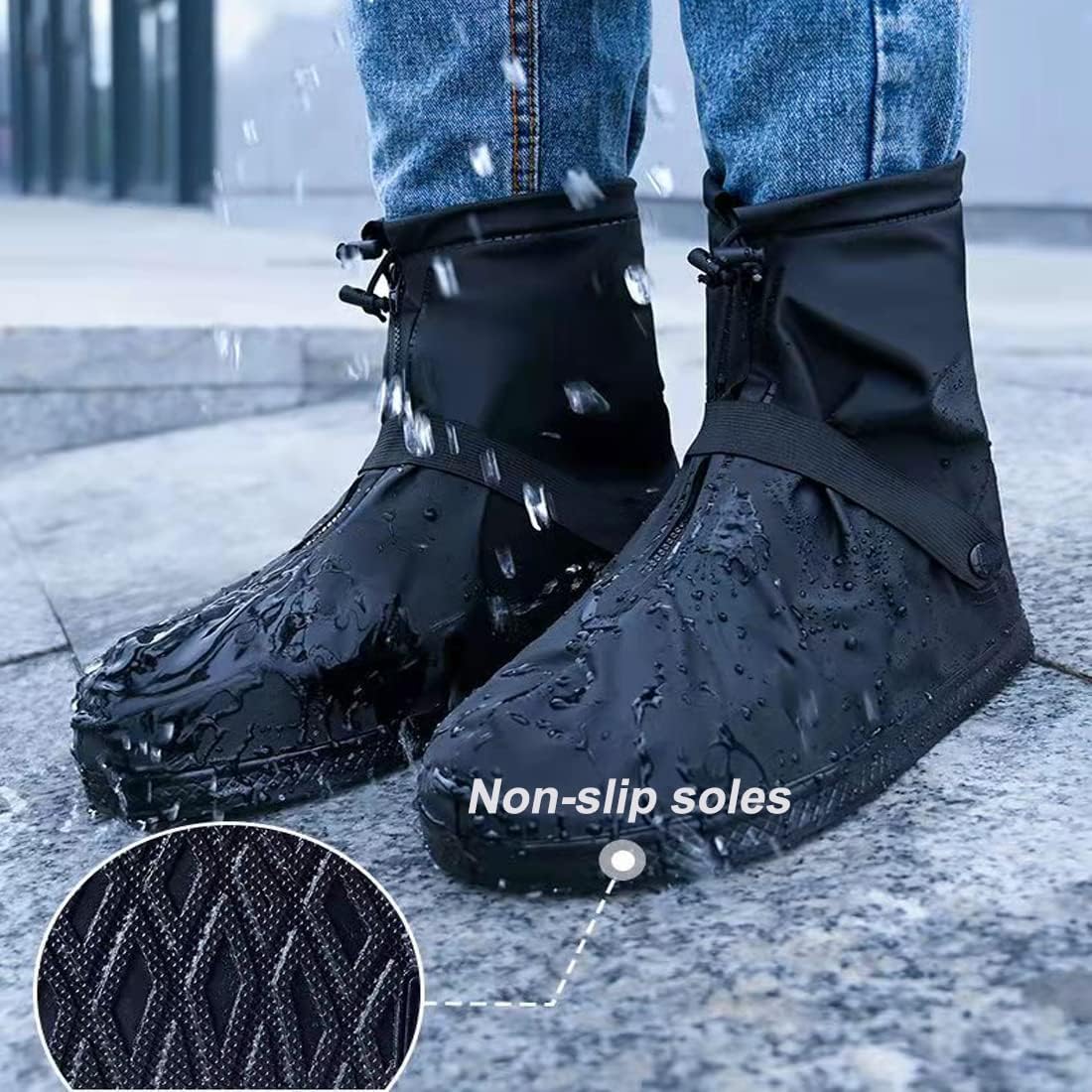 Waterproof Reusable Anti-Slip Over Shoes Boot Covers Size 40-42 Black 1 Pair
