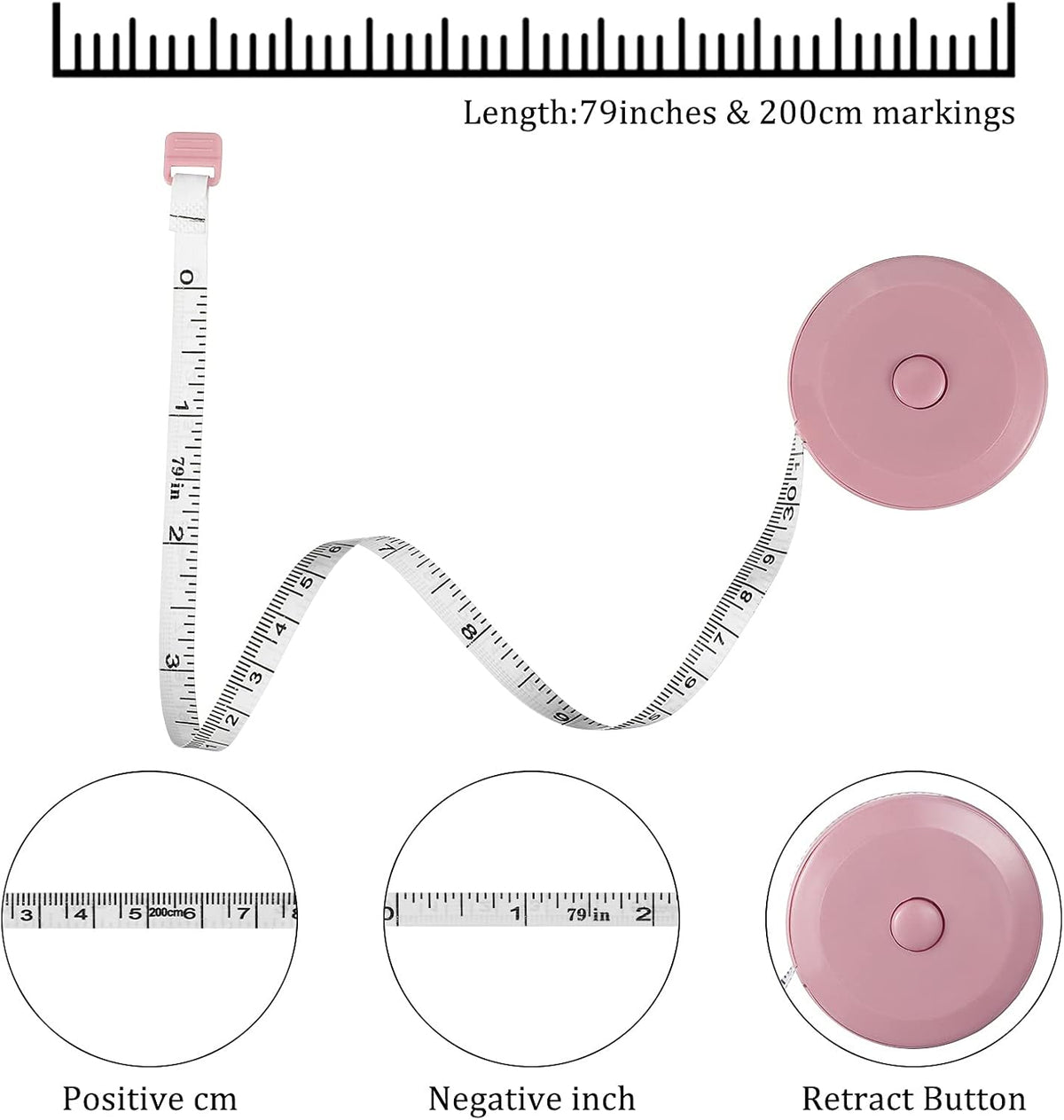 Meetlinten 3 pieces 200 cm/79 inch Sewing measuring tapes Retractable measuring tapes for measuring length, bust and waist