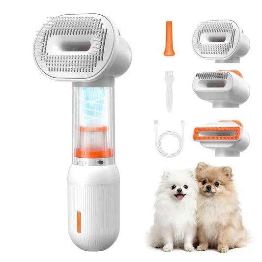 Vacuum Dog Cat Brush De-shedding Tool, 4-in-1 Self-Cleaning Slicker Brush and Undercoat Rake, De-shedding Grooming Tool, Anti-Static, Massage, Brushing Multi-Functional All-in-One (White)