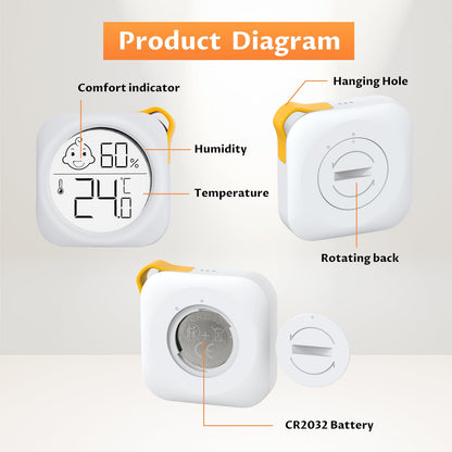 Hygrometer in 4-pack - Small digital hygrometer - With accurate indoor thermometer - Practical hygrometer suitable for bedrooms, kids' rooms, living rooms, etc.