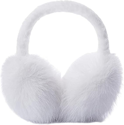 Unisex winter earmuffs - Foldable fleece earmuffs - Warm earmuffs - Earmuffs for cold weather - Cold protection earmuffs - Soft and comfortable - Suitable for outdoor use (White)