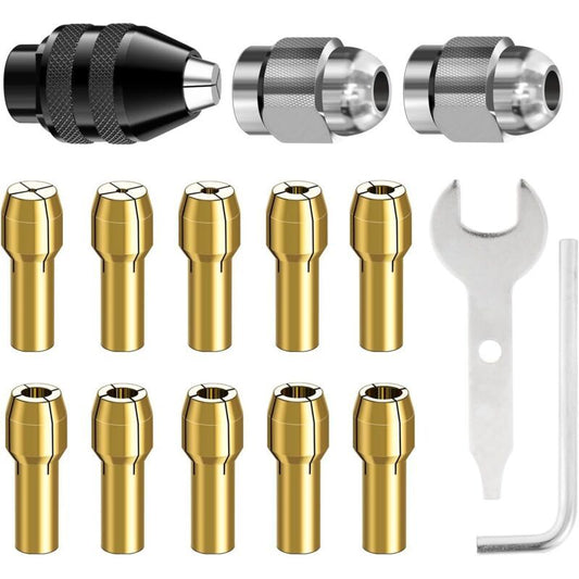 15 Pcs Dremel Compatible Chuck Rotary Tool Accessories to Replacement 4486 Quick Change Chuck Replacement 4485 Brass Collet Metal Nut, 0.8mm, 3.2mm