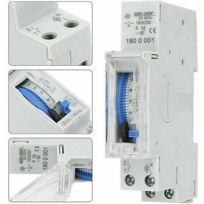 Programmable Timer, Mechanical Timer, 15 Minutes to 24 Hours Programmable Standard DIN Rail Mounted Timer Relay, SUL180A