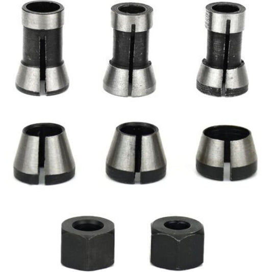 Milling Chuck - Set of 6, Countersunk Collet (6 mm, 6.35 mm, 8 mm), Router Collet, Collet Adapter