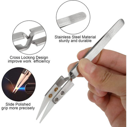 6pcs Precision Ceramic Inverted Soldering Tweezers Non-conductive Antimagnetic Pointed Curved Tips
