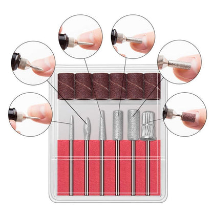 6pc drill bits for electric file sanding bands, silver