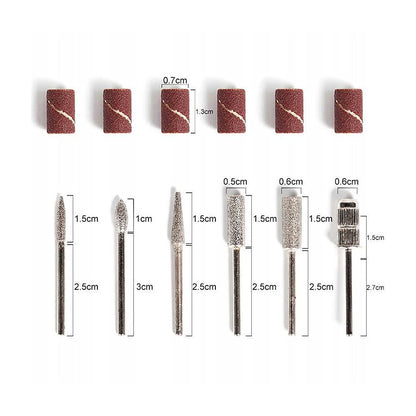 6pc drill bits for electric file sanding bands, silver