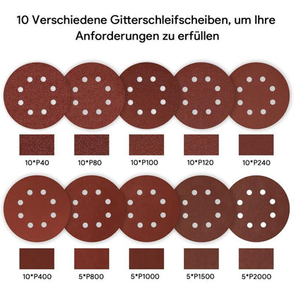 80 Pieces Sanding Discs for Eccentric Sander P40 to P2000 8 Hole, 125mm