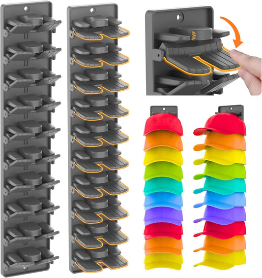 2 Piece Wall Mounted Cap Organizer Holds 20 Caps Matte Black