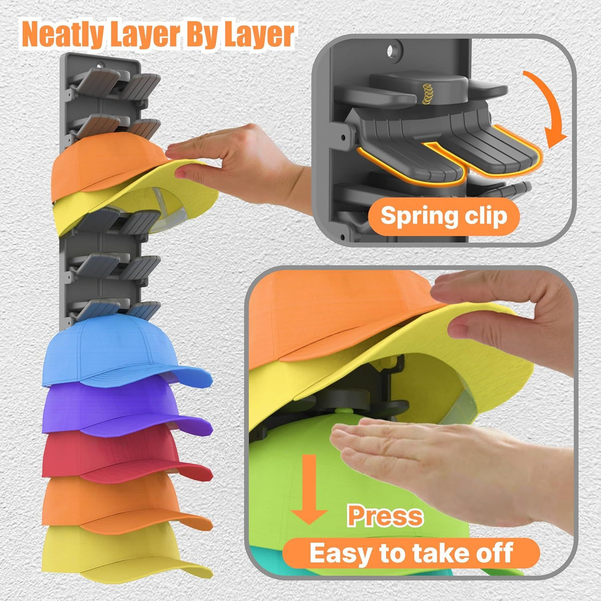 2 Piece Wall Mounted Cap Organizer Holds 20 Caps Matte Black