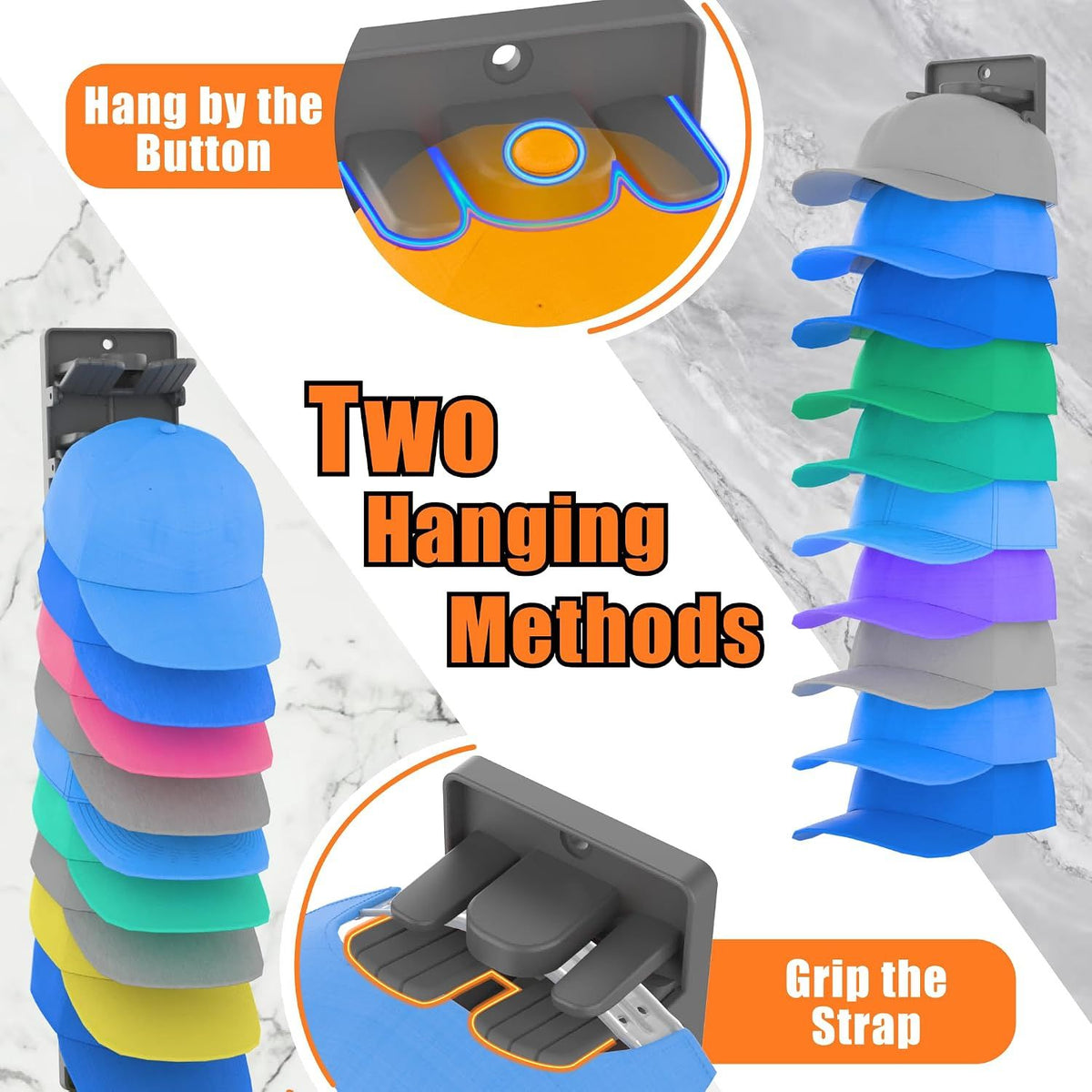 2 Piece Wall Mounted Cap Organizer Holds 20 Caps Matte Black