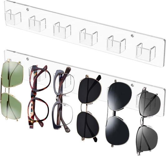 2 Pcs Sunglasses Organizer, Acrylic Wall Mounted Glasses Holder, Transparent Hanging Eyeglasses Display Rack for Entryway Bedroom