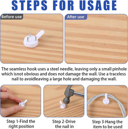 70PCS Non-Mark Hooks - Plastic Non-Trace Wall Picture Hooks - Photo Frame Traceless Hook Invisible Concrete Nail Hard Hardwall Hanger for Concrete Wall, Hardwall and Drywall