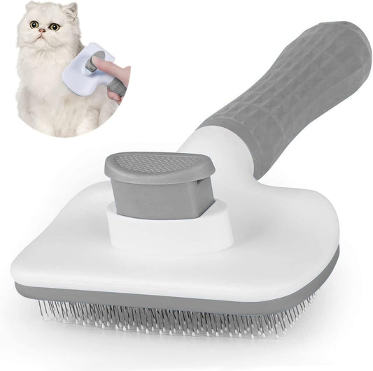 Cat Dog Brush for shedding,Pet Grooming Brush for Cats Dogs Massage,Shedding Brush for Short or Long Hair,Self Cleaning Slicker Brush,Easy to Removes Loose Undercoat, Tangled Hair (grey)