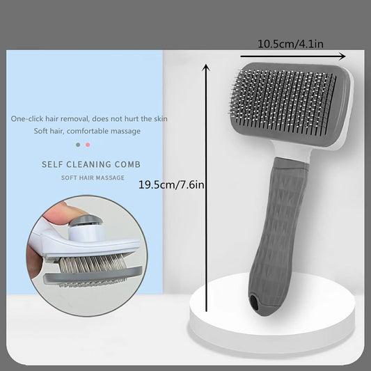 Cat Dog Brush for shedding,Pet Grooming Brush for Cats Dogs Massage,Shedding Brush for Short or Long Hair,Self Cleaning Slicker Brush,Easy to Removes Loose Undercoat, Tangled Hair (grey)