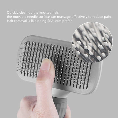 Cat Dog Brush for shedding,Pet Grooming Brush for Cats Dogs Massage,Shedding Brush for Short or Long Hair,Self Cleaning Slicker Brush,Easy to Removes Loose Undercoat, Tangled Hair (grey)