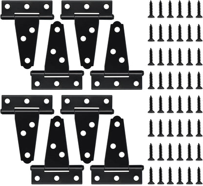 8 Pcs T Strap Gate Hinges, Heavy Duty 2 inch Barn Door Hinges, Black Tee Shed Hinge with Mounting Screws for Barn Door, Shed or Wooden Fences