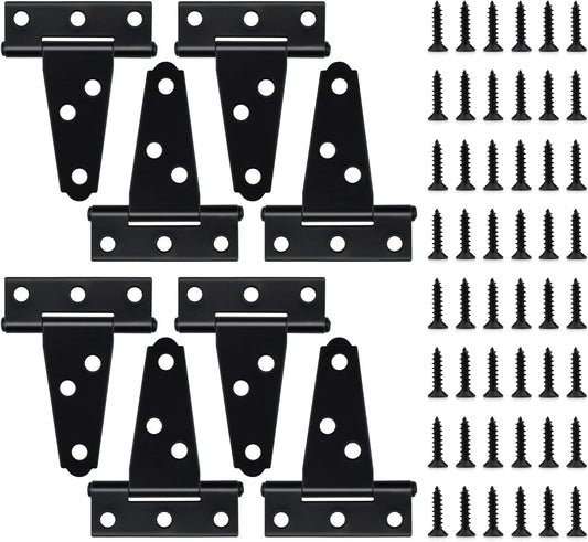 8 Pcs T Strap Gate Hinges, Heavy Duty 2 inch Barn Door Hinges, Black Tee Shed Hinge with Mounting Screws for Barn Door, Shed or Wooden Fences