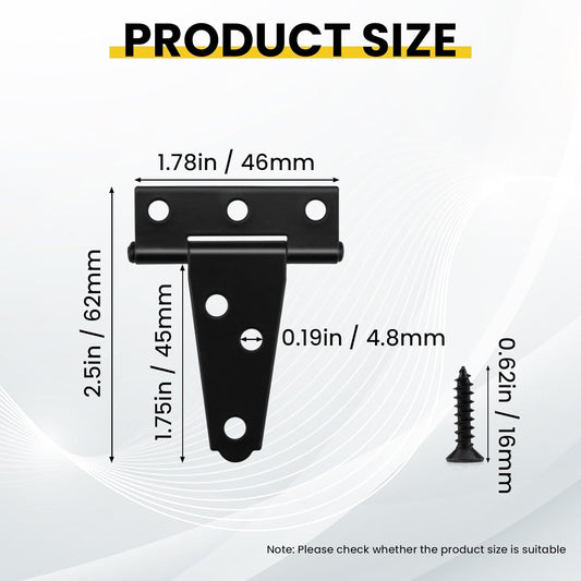 8 Pcs T Strap Gate Hinges, Heavy Duty 2 inch Barn Door Hinges, Black Tee Shed Hinge with Mounting Screws for Barn Door, Shed or Wooden Fences