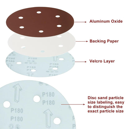 15 Pack 9 Inch 6 Hole Sanding Discs, 180 Grit Hook and Loop Sandpaper, Drywall Sanding Pads for Drywall Sander/Home Improvement Enthusiasts