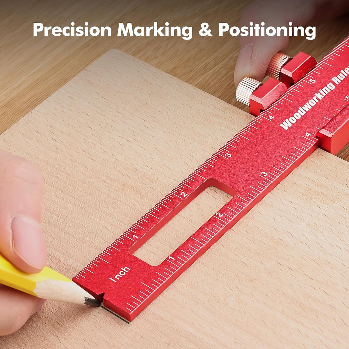 3PCS Woodworking Ruler Set, Precision Pocket Ruler with Adjustable Slide Stop, Aluminum Alloy Measuring Tool for Marking & Scribing, Metal T-Track Square Rulers, Inch and Metric (6", 8", 12")
