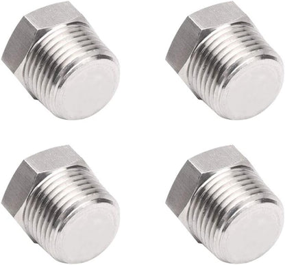 4Pcs Stainless Steel Outer Hex Thread Socket Pipe Plug Fitting 1/4" NPT Male