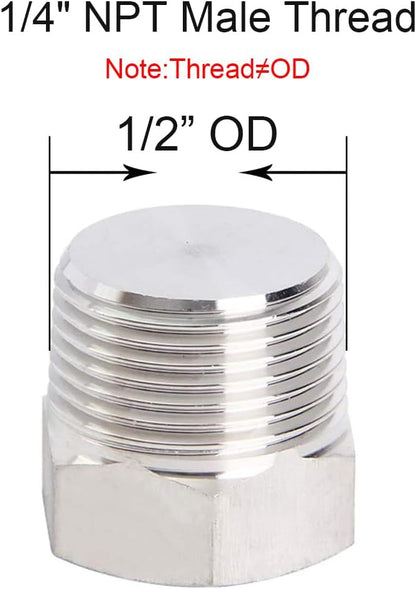 4Pcs Stainless Steel Outer Hex Thread Socket Pipe Plug Fitting 1/4" NPT Male