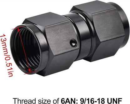 6AN Female to 6AN Female Straight Swivel Coupler Union Fitting Adapter Aluminum Black 2PCS