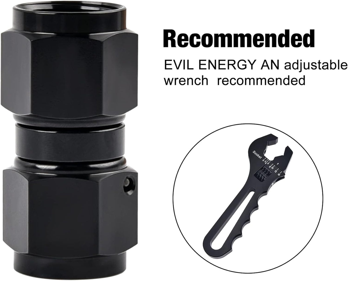 6AN Female to 6AN Female Straight Swivel Coupler Union Fitting Adapter Aluminum Black 2PCS