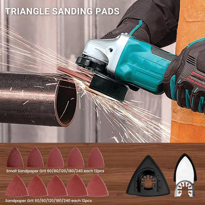 159 PCS Oscillating Saw Blades with Sandpaper, Universal Titanium Multitool Blades for Wood/Plastics/Metal, Quick Release Multi Tool Kits Compatible with Dewalt, Ridgid, Ryobi, Rockwell