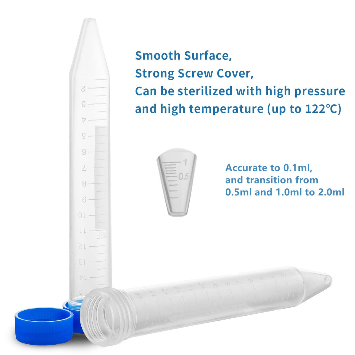 Ackers Conical Centrifuge Tubes 15mL, 100 Pcs Sterile Plastic Test Tubes with Screw Caps, Polypropylene Container with Graduated and Write-on Spot, Non-Pyrogenic, DN/RNase Free