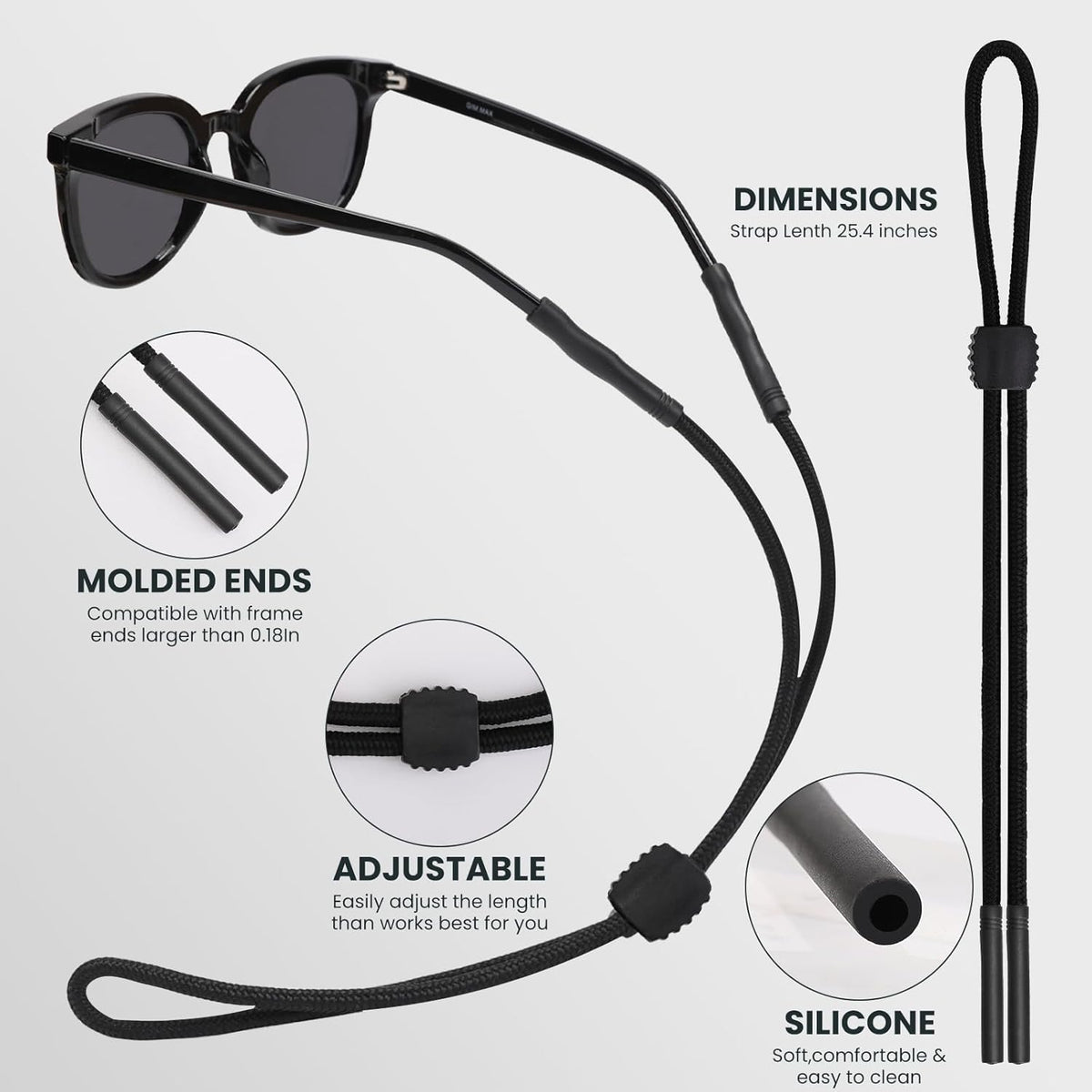 3 Pcs Glasses Strap-Adjustable Eyeglass Holders for Men, Women, and Kids - Neck Eyewear Retainer, Sports Sunglasses Strap, Lanyard