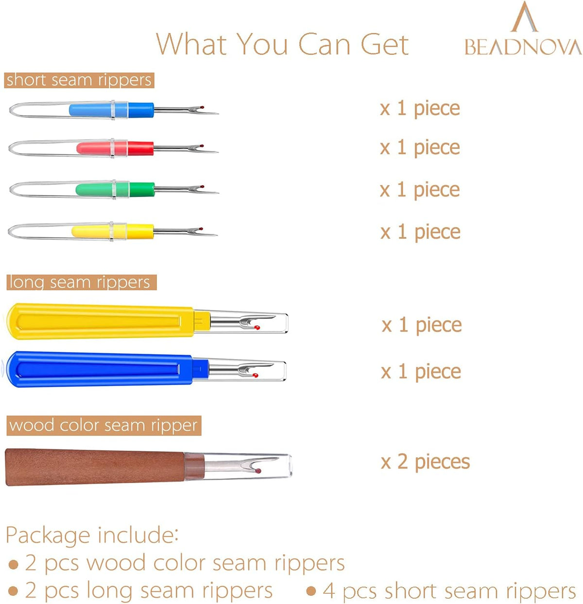 Seam Ripper 8pcs Thread Cutter Stitch Remover Small and Large Thread Remover Stitch Eraser Tag Ripper for Clothes Crafting Embroidery (3 Styles)