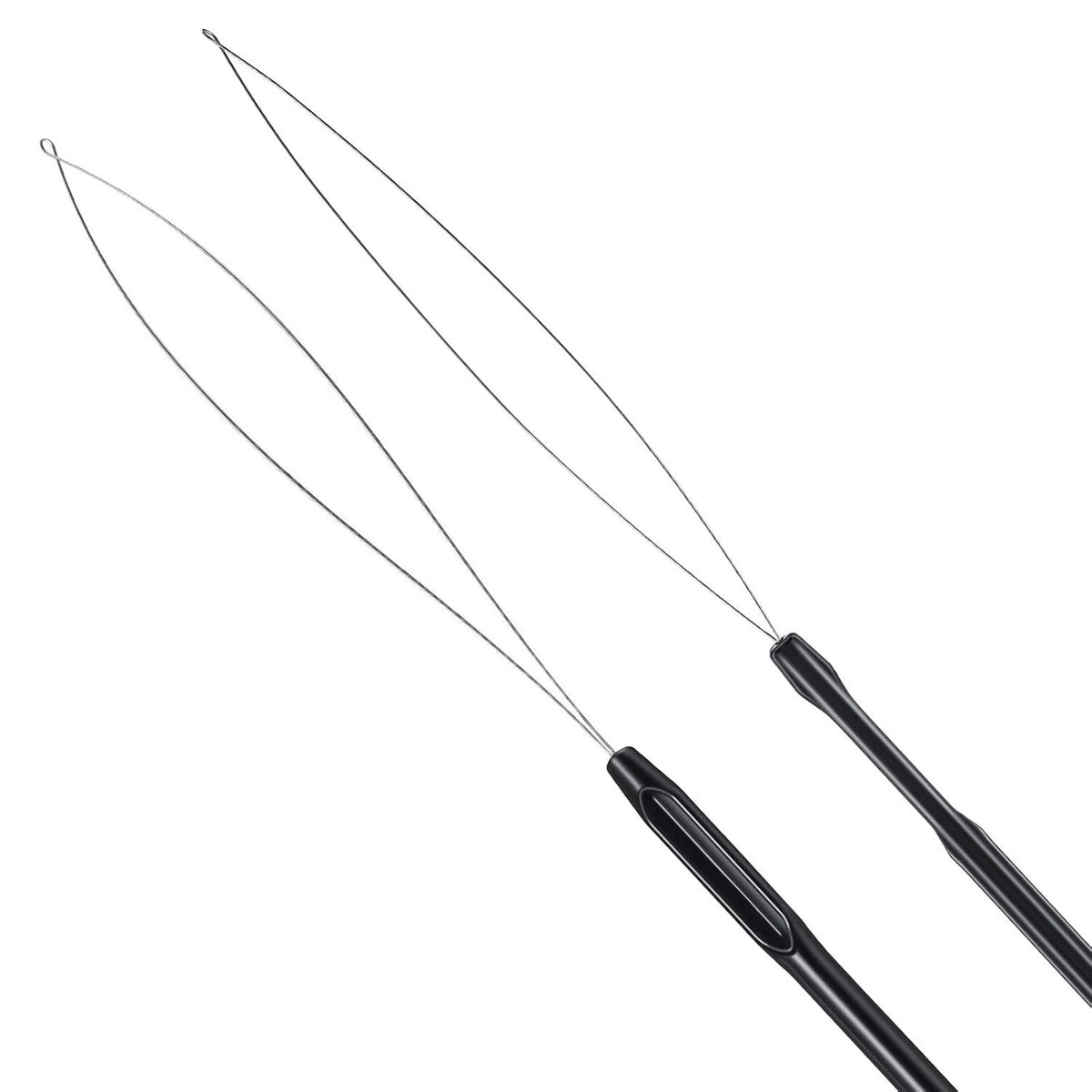 10 Pieces Hair Extension Loop Needle Threader Pulling Hook Tool and Bead Device Tool Black Loop Threader for Hair or Feather Extensions (Black)