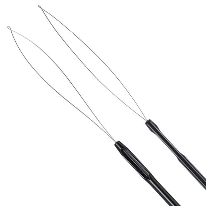 10 Pieces Hair Extension Loop Needle Threader Pulling Hook Tool and Bead Device Tool Black Loop Threader for Hair or Feather Extensions (Black)