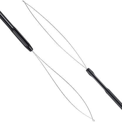 10 Pieces Hair Extension Loop Needle Threader Pulling Hook Tool and Bead Device Tool Black Loop Threader for Hair or Feather Extensions (Black)