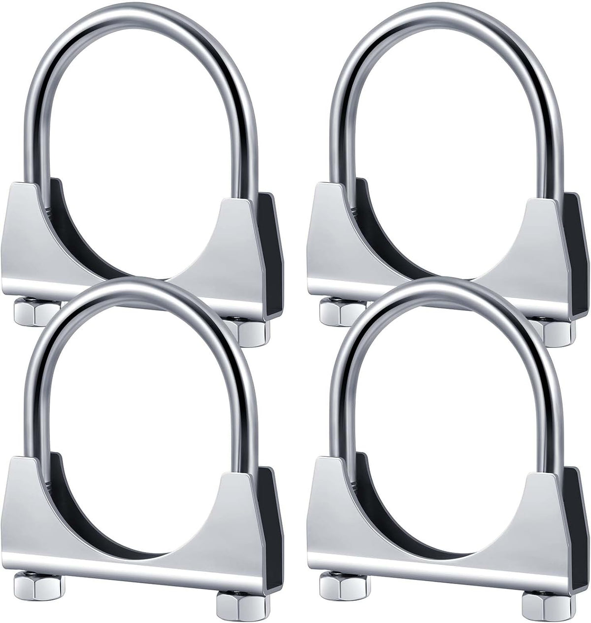 4 Pcs 2-1/2" Exhaust Clamp Heavy Duty U-bolt Exhaust Clamp - Saddle Design Muffler Pipe Connector, Tip Hook Clip, Galvanized Iron, Fits 2.5" Od Pipes