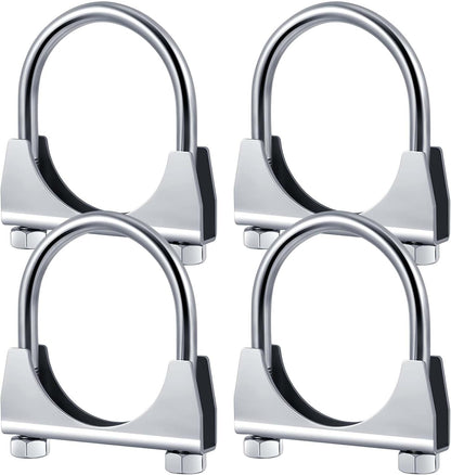 4 Pcs 2-1/2" Exhaust Clamp Heavy Duty U-bolt Exhaust Clamp - Saddle Design Muffler Pipe Connector, Tip Hook Clip, Galvanized Iron, Fits 2.5" Od Pipes