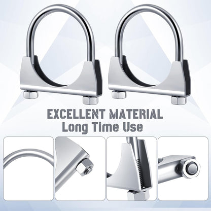 4 Pcs 2-1/2" Exhaust Clamp Heavy Duty U-bolt Exhaust Clamp - Saddle Design Muffler Pipe Connector, Tip Hook Clip, Galvanized Iron, Fits 2.5" Od Pipes