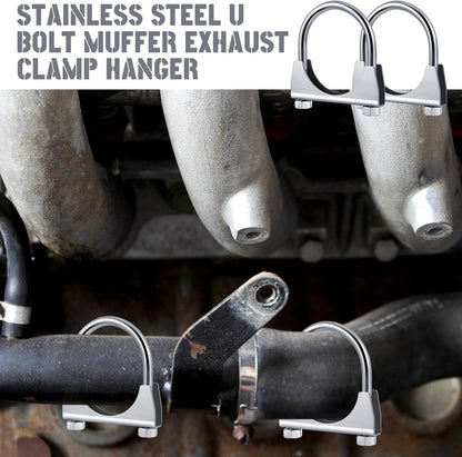 4 Pcs 2-1/2" Exhaust Clamp Heavy Duty U-bolt Exhaust Clamp - Saddle Design Muffler Pipe Connector, Tip Hook Clip, Galvanized Iron, Fits 2.5" Od Pipes