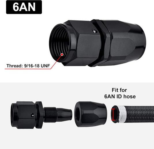 6AN Hose End Fitting Straight Swivel for CPE Braided Hose Black 4PCS