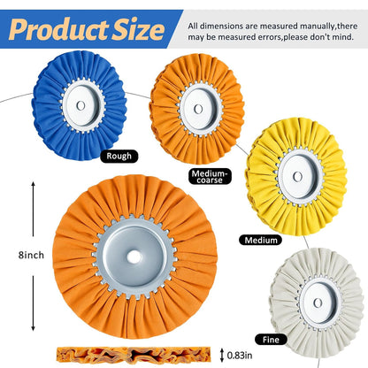 8 Inch Airway Buffing Wheels Aluminum Wheel Polishing Kit in Diameter 5/8 Arbor Hole, Compound and Metal Polish for Angle Grinder(Vivid Color,8 Pcs) Vivid Color