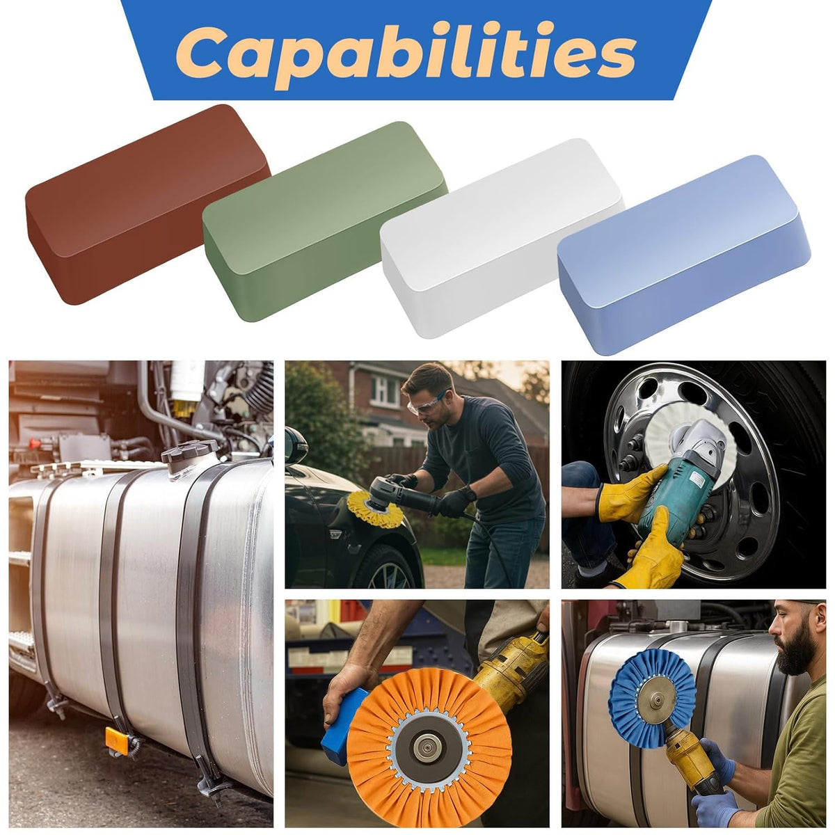 8 Inch Airway Buffing Wheels Aluminum Wheel Polishing Kit in Diameter 5/8 Arbor Hole, Compound and Metal Polish for Angle Grinder(Vivid Color,8 Pcs) Vivid Color