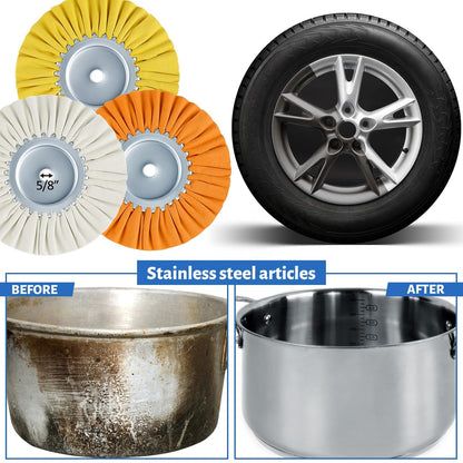 8 Inch Airway Buffing Wheels Aluminum Wheel Polishing Kit in Diameter 5/8 Arbor Hole, Compound and Metal Polish for Angle Grinder(Vivid Color,8 Pcs) Vivid Color
