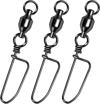 20-Pack Ball Bearing Swivels with Snaps, Fishing Snap Tackle Saltwater Freshwater Coastlock Snaps Barrel Swivel Leader Connector Downrigger Planer Release Clips  #2-49lb